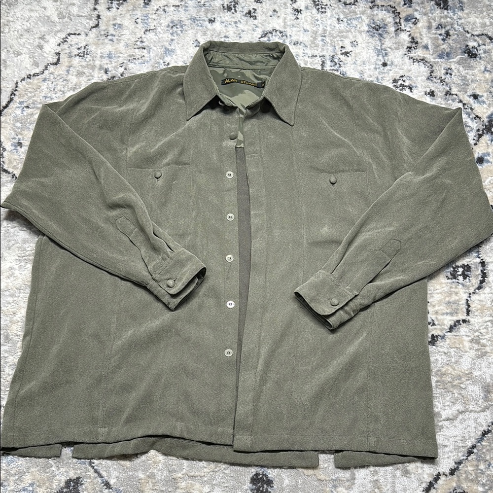 Alan Stuart Olive Green Faux Suede Button-Up Shirt Jacket XL | Western Vibes